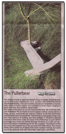 Pullerbear - Scotch Broom Puller In The Times Colonist.